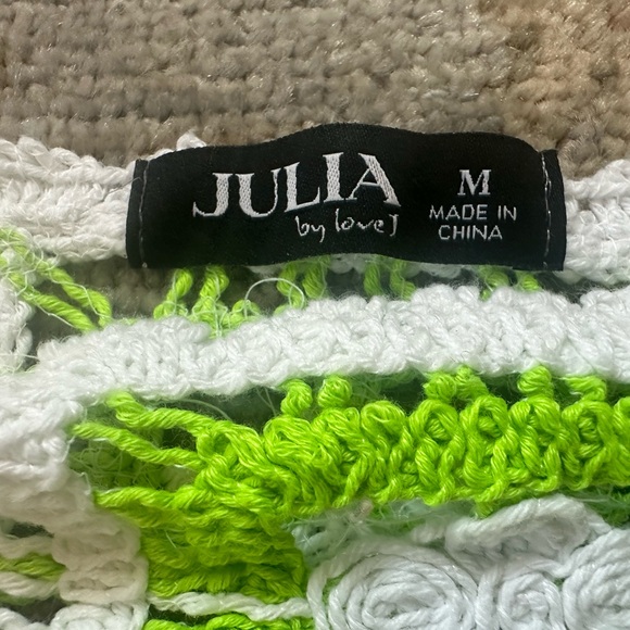 Julia by Love J Crochet Tank Crop Top Green & White - Picture 3 of 12